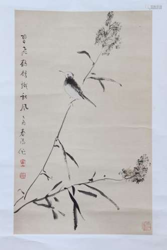 [CHINESE]A HUO CHUN YANG MARKED TRADITIONAL CHINESE PAINTING OF BIRD AND FLOWER L:20