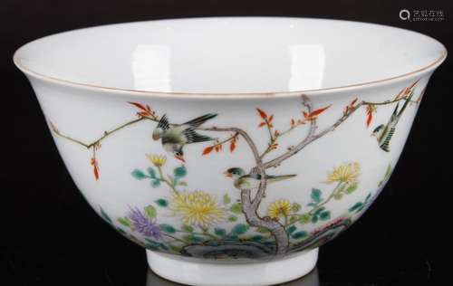 [CHINESE] DA QING GUANG XU NIAN ZHI MARKED FAMILLE ROSE PORCELAIN BOWL PAINTED WITH FLOWER AND BIRDS PATTERN W:6