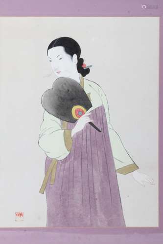 AN PAINING OF A KOREAN LADY WITH FRAME L:13