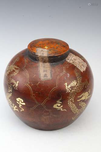 [CHINESE]QIAN LONG NIAN ZHI MARKED ROYAL PU ER TEA POT PAINTED WITH GOLDEN DRAGON PATTERN W:9.35