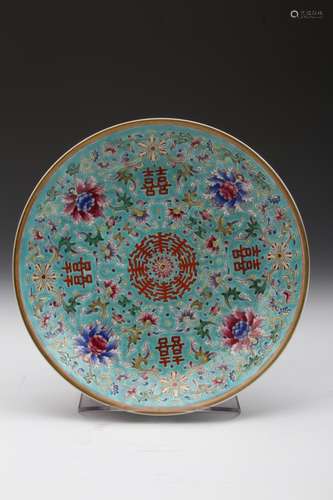 [CHINESE] DA QING YONG ZHENG NIAN ZHI MARKED CLOISONNE ENAMEL PORCELAIN PLATE WITH SIXI FLOWER PATTERN W:8.25