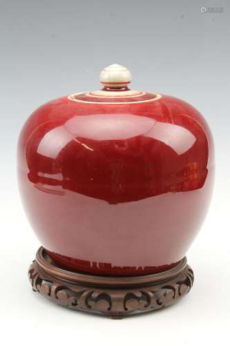[CHINESE] 20TH CENTURY STYLED RED GLAZED PORCELAIN JAR W:9