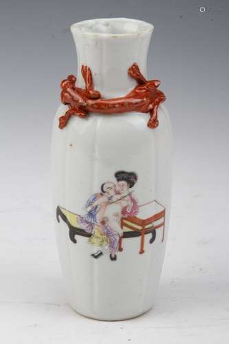 [CHINESE]QING DANASTY STYLED FAMILLE ROSE GLAZED GUANYIN VASE PAINTED WITH EROTIC DRAWING W:2.6