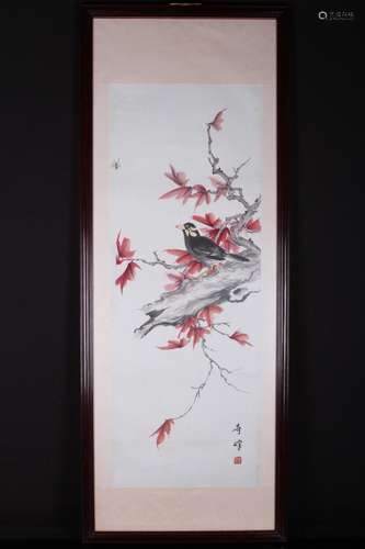 [CHINESE]A GAO QI FENG MARKED TRADITIONAL CHINESE PAINTING OF FLOWERS AND BIRDS W:13.75