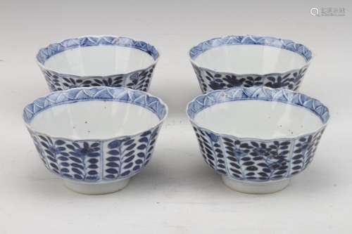 [CHINESE]A SET OF KANG XI NIAN ZHI MARKED BLUE AND WHITE PORCELAIN TEA BOWLS(TOTAL 4 ITEMS)L:3.4