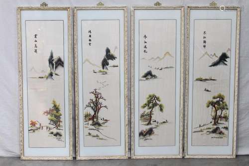 [CHINESE]A SET OF FOUR SILK EMBROIDERY HANGING SCREENS PAINTED WITH LANDSCAPE W:10.5