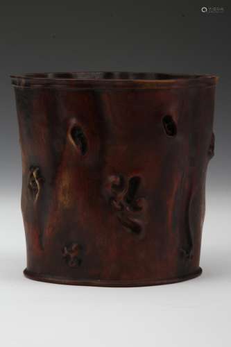[CHINESE] 20TH CENTURY STYLED ZITAN WILLOW WOOD MADE BRUSH POT L:6.5