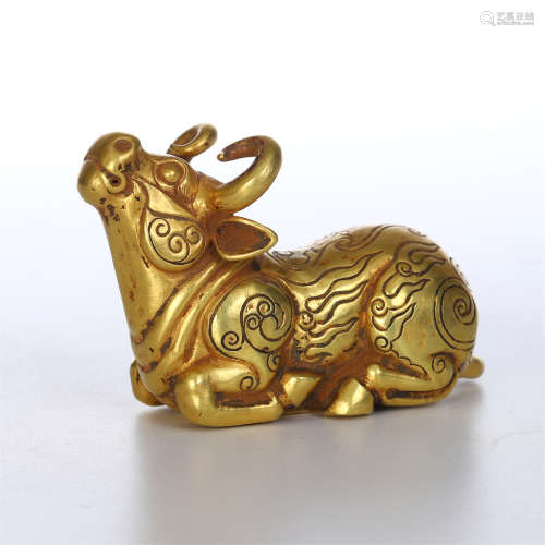 CHINESE PURE GOLD COUCHING OX TABLE ITEM