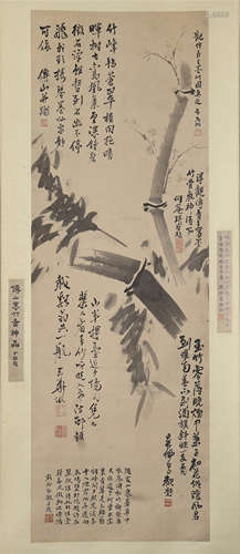 CHINESE SCROLL PAINTING OF BAMBOO WITH CALLIGRAPHY