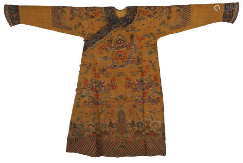 CHINESE YELLOW EMBROIDERY KESI DRAGON IMPERIAL ROBE