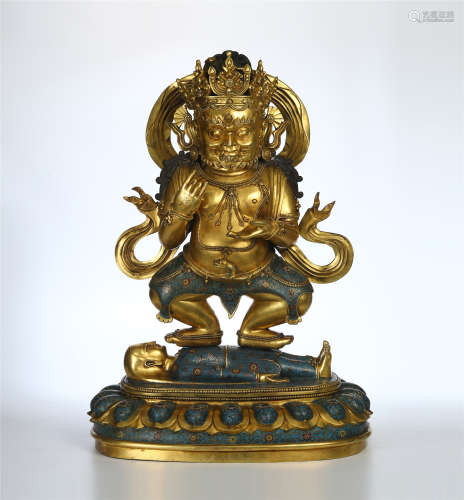 TIBETAN GILT BRONZE STANDING SAMANTAKA