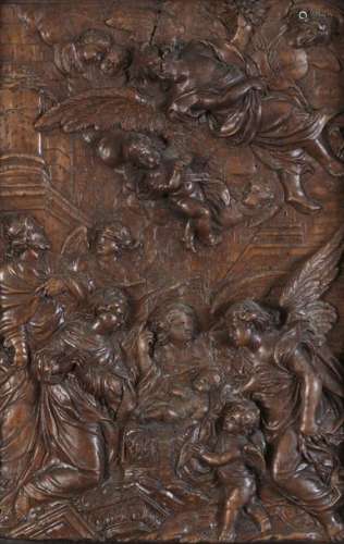 Belle Nativité en bois fruitier sculpté Italie, XV…