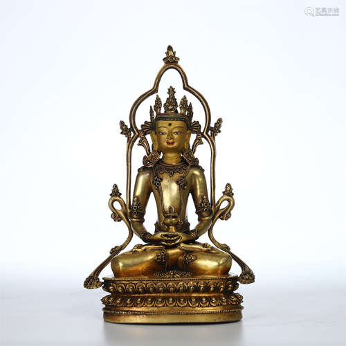 CHINESE GILT BRONZE SEATED BUDDHA