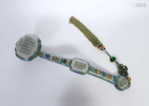 CHINESE WHITE JADE INLAID CLOISONNE RUYI SCEPTER