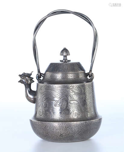 JAPANESE SILVER CRANE TEA POT