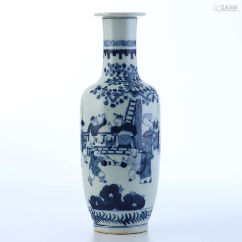 CHINESE PORCELAIN BLUE AND WHITE BOY PLAYING VASE