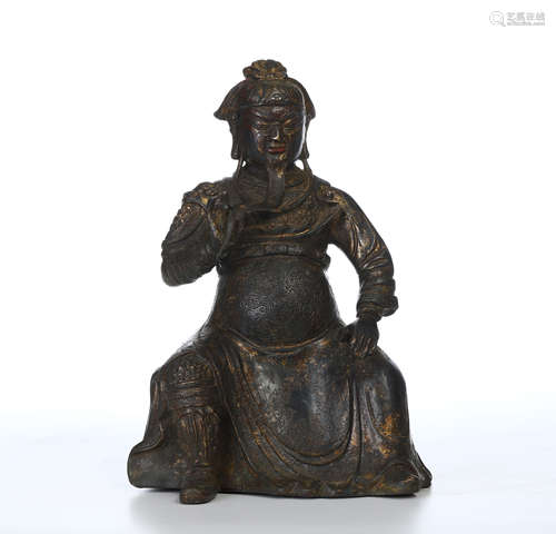 CHINESE GILT BRONZE SEATED WARRIOR