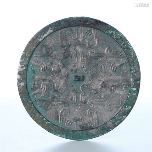 CHINESE SILVER BRONZE DRAGON MIRROR