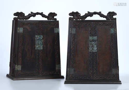 PAIR OF CHINESE HARDWOOD ZITAN TREASURE BOX