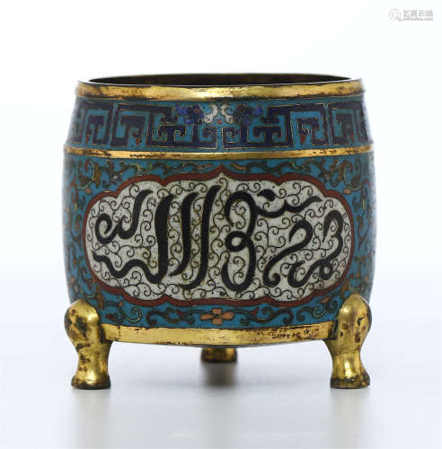 CHINESE CLOISONNE ARABIC CHARACTER CENSER