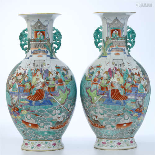 PAIR OF CHINESE PORCELAIN FAMILLE ROSE FIGURES VASES