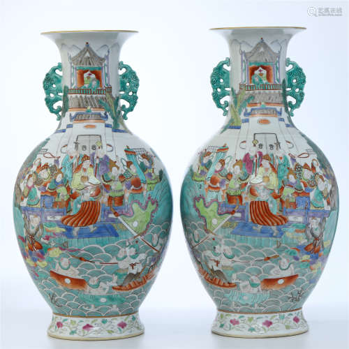 PAIR OF CHINESE PORCELAIN FAMILLE ROSE FIGURES VASES