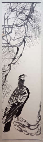 CHINESE SCROLL PAINTING OF EAGLE ON TREE