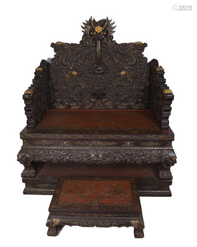 CHINESE ROSEWOOD LACQUER DRAGON CHAIR