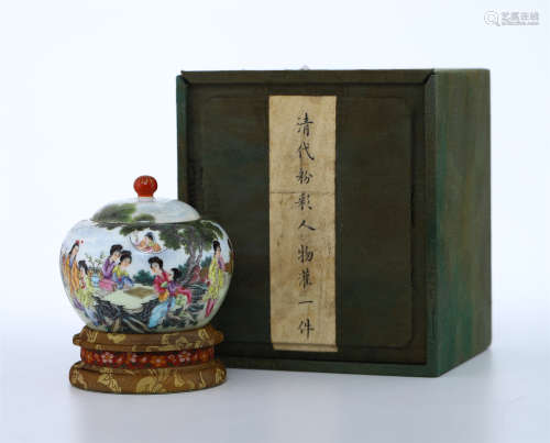 CHINESE PORCELAIN FAMILLE ROSE BEAUTY LIDDED WATER JAR