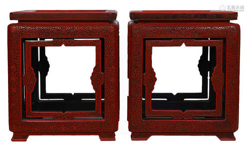 PAIR OF CHINESE CINNABAR SQUARE BENCH