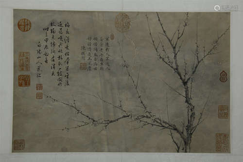 ONE PAGE OF CHINESE ALBUM PAINTING OF PLUM BLOSSOMMINGS