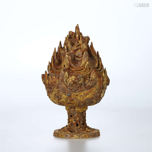 CHINESE PURE GOLD BOSHAN INCENSE CAGE