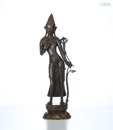 CHINESE BRONZE STANDING GUANYIN WITH LOTUS