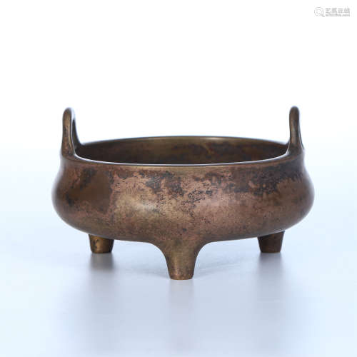 CHINESE BRONZE TRIPLE FEET ROUND CENSER