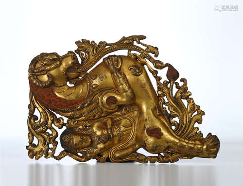 CHINESE GILT BRONZE BUDDHIST PLAQUE