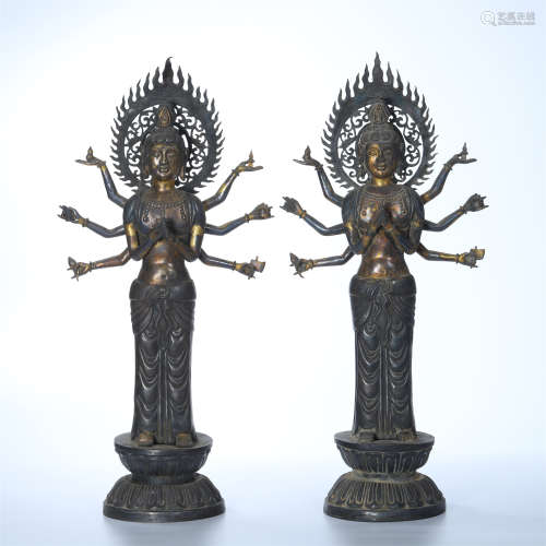 PAIR OF CHINESE SILVER STANDING GUANYIN