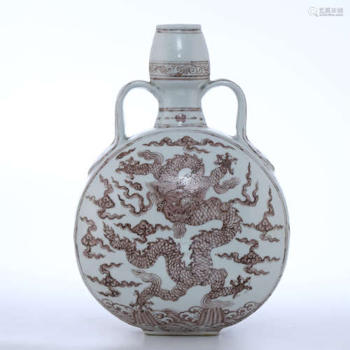 CHINESE PORCELAIN COPPER RED DRAGON MOONFLASK