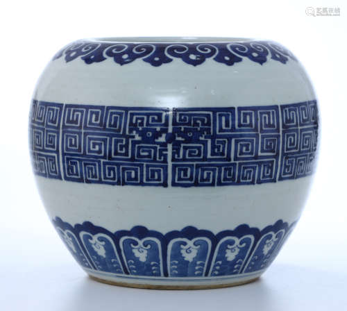 CHINESE PORCELAIN BLUE AND WHITE WATER JAR