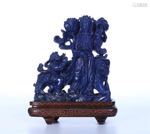CHINESE LAPIS STANDING GUANYIN WITH BOYS TABLE ITEM