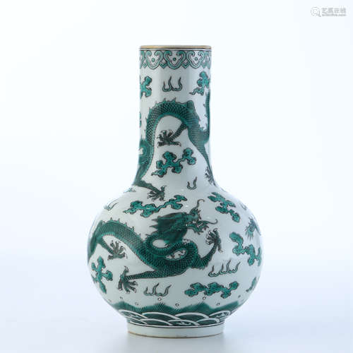 CHINESE PORCELAIN GREEN DRAGON TIANQIU VASE