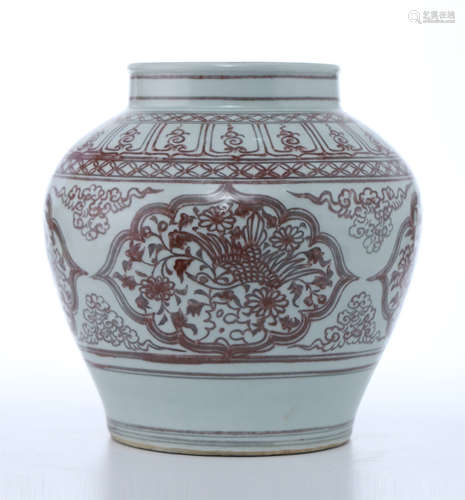 CHINESE PORCELAIN RED GLAZE FLOWER JAR