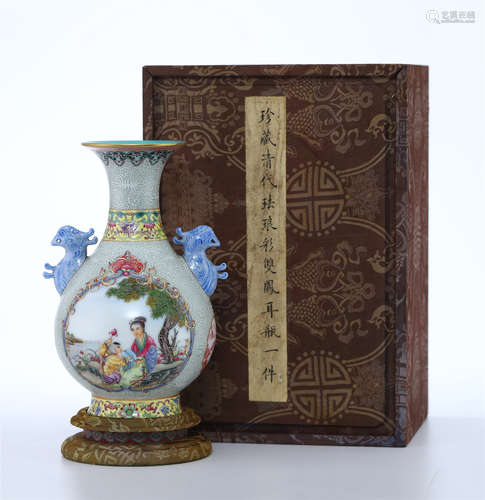 CHINESE PORCELAIN ENAMLE BEAUTY FLATTEN VASE