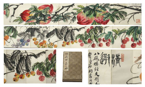 CHINESE HAND SCROLL PAINTING OF PEACH