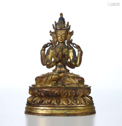 CHINESE GILT BRONZE SEATED GUANYIN