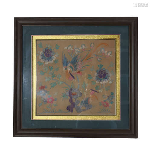 FRAMED CHINESE EMBROIDERY PAINTING OF BIRD AND FLOWER
