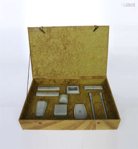 A SET OF CHINESE WHITE JADE SCHOLAR'S OBJECTS
