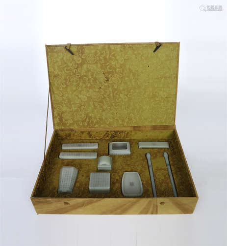 A SET OF CHINESE WHITE JADE SCHOLAR'S OBJECTS