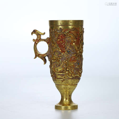 CHINESE PURE GOLD DRAGON HANDLE CUP