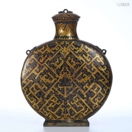 CHINESE GOLD INLAID BRONZE MOONFLASK
