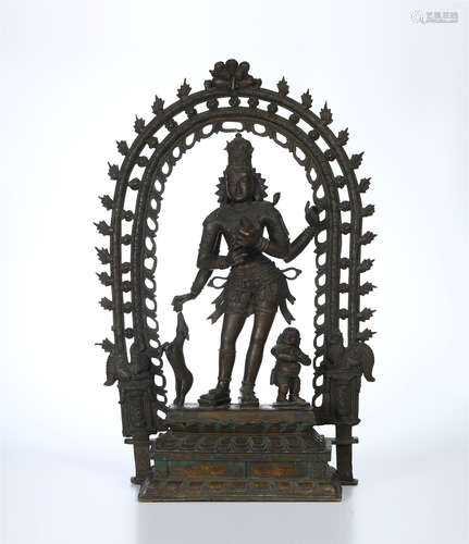 TIBETAN BRONZE STANDING BUDDHA IN NICHE